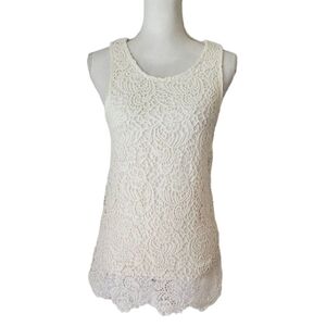 Lucky Brand Cream Sleeveless Crochet Cottagecore Boho Tunic Tank Top Size M